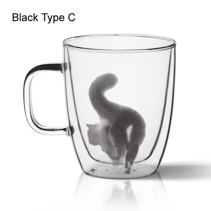 Hand-Painted Furry Cat Glass Mug