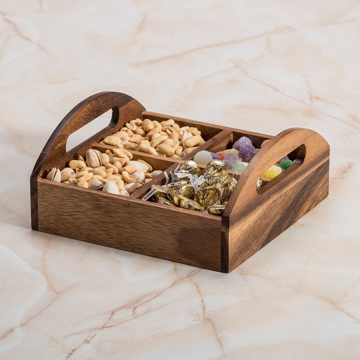 Acacia Wood 4 Compartment Snack Tray Secondary image