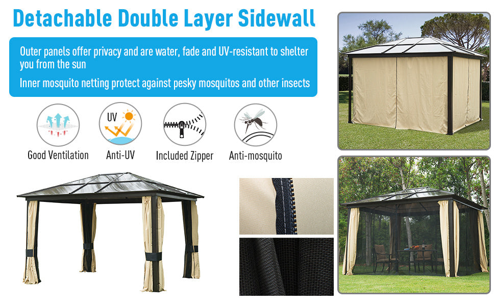 Outsunny 12'L x 10'W Hard Top Gazebo Canopy Sunshelter Waterproof Sun