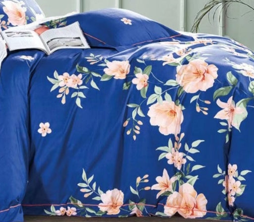 Elizabeth Blue/Orange Floral  PURE Cotton Reversible Duvet Cover Set Secondary image