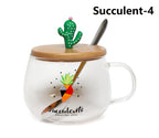 Cute Succulent Mug Glass Mug with Spoon