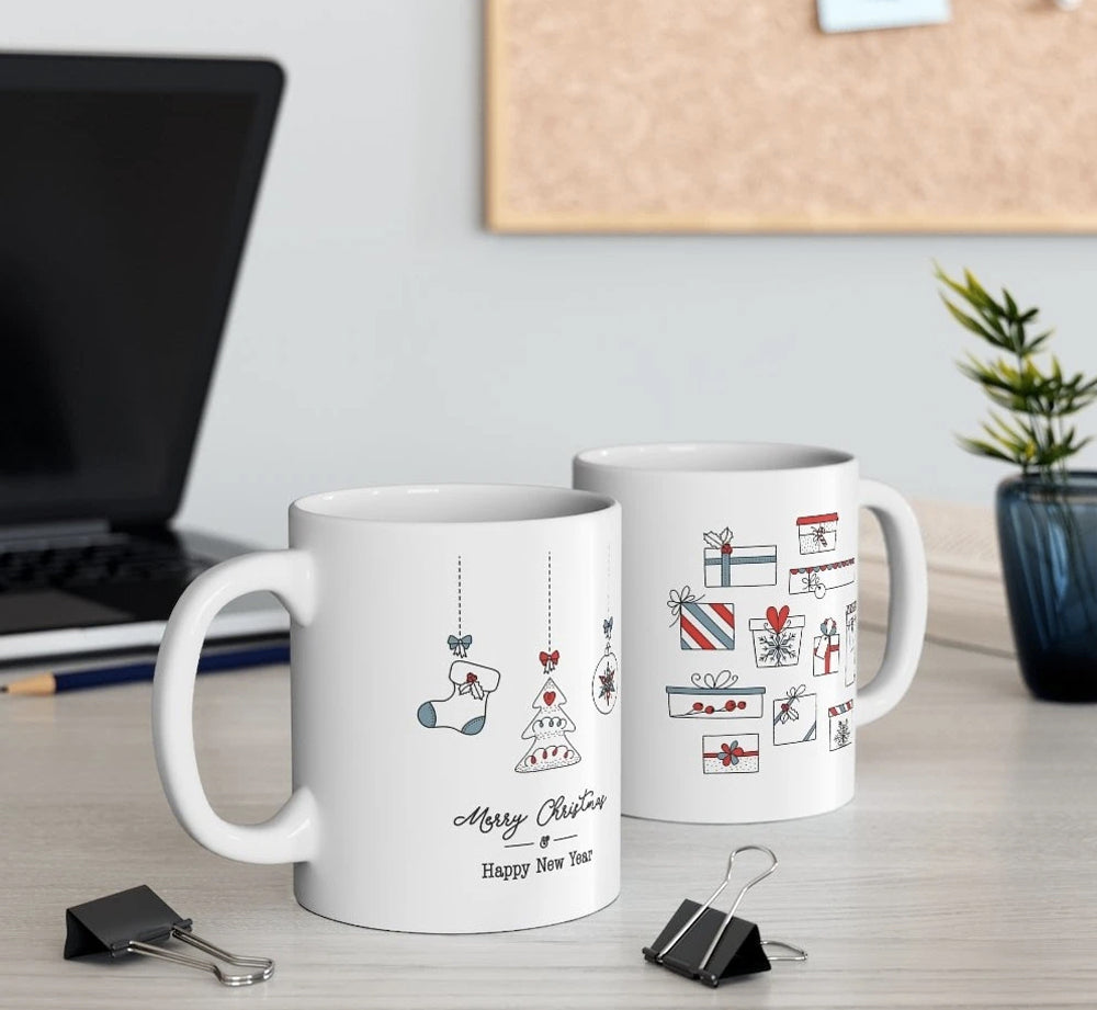 Merry Christmas Mug with Stockings and Presents Secondary image