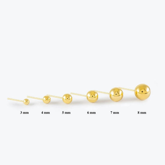 14K Yellow Gold Hollow Ball Stud Earrings ( Sizes 3MM-8MM)