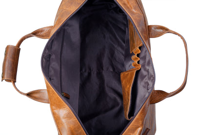 Leather Duffle Bag with Shoe Compartment.