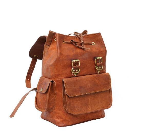 15 Inch Vintage Brown Genuine Leather Women Backpack Bag