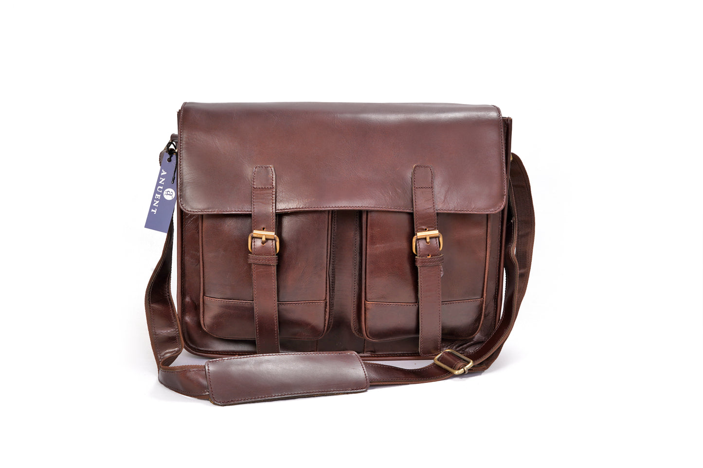 Buffalo Leather Laptop Messenger Bag With 2 Pockets.