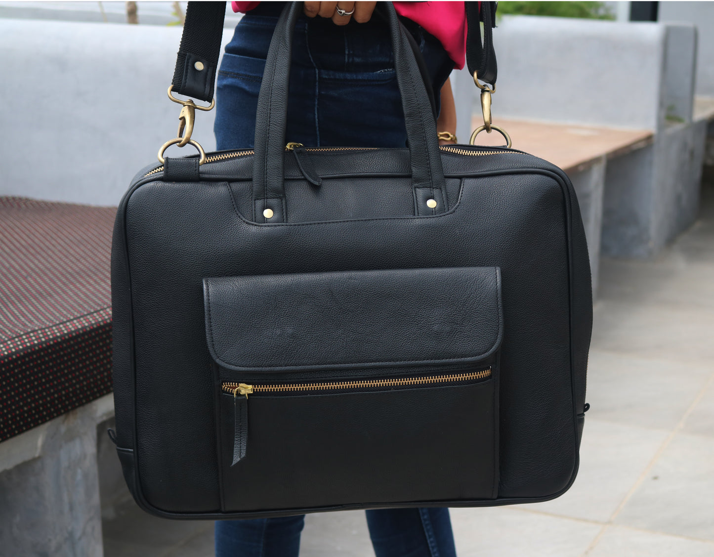 Black Leather Briefcase For 15 Inch Laptop.