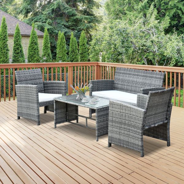 Outsunny 4Pcs Rattan Sofa Set Patio Wicker Furniture Garden Lawn Chair