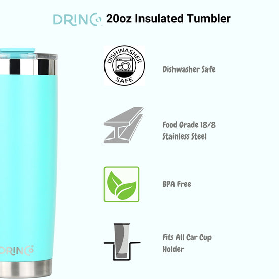 DRINCO®  20oz Insulated Tumbler w/Spill Proof Lid, 2 Straws(Teal)