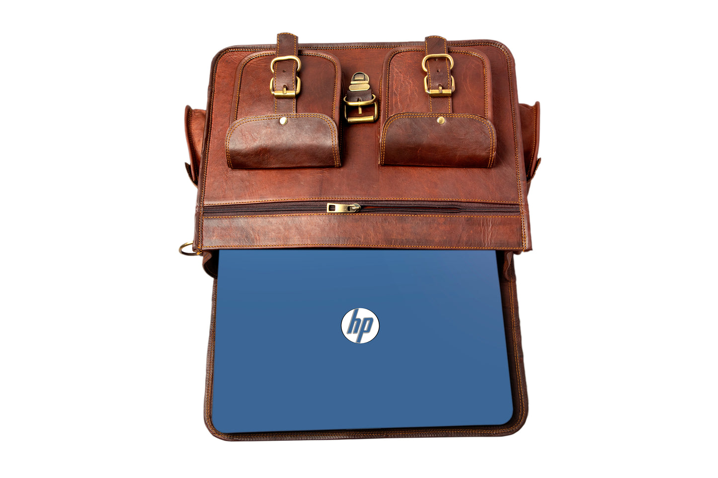 Handmade Leather Laptop Messenger Briefcase Bag For Unisex .