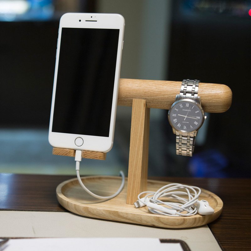 Wood Organizer for Phone Watch and Jewelry