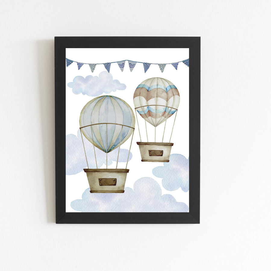 Poster "2 hot air balloons" black frame, A4 format Main image