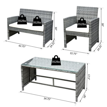 Outsunny 4Pcs Rattan Sofa Set Patio Wicker Furniture Garden Lawn Chair