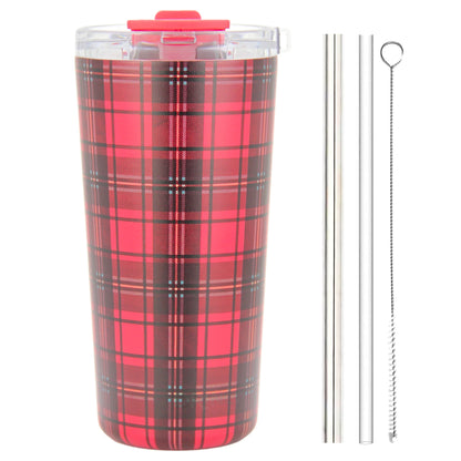 DRINCO® Seattle 20oz Insulated Tumbler Leakproof w/straw-Tartan Plaid