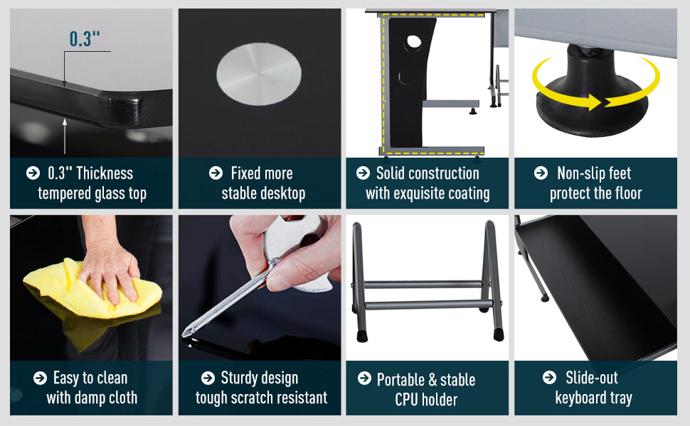 HOMCOM 64 inches Modern L-Shaped Glass Top Office Workstation Computer