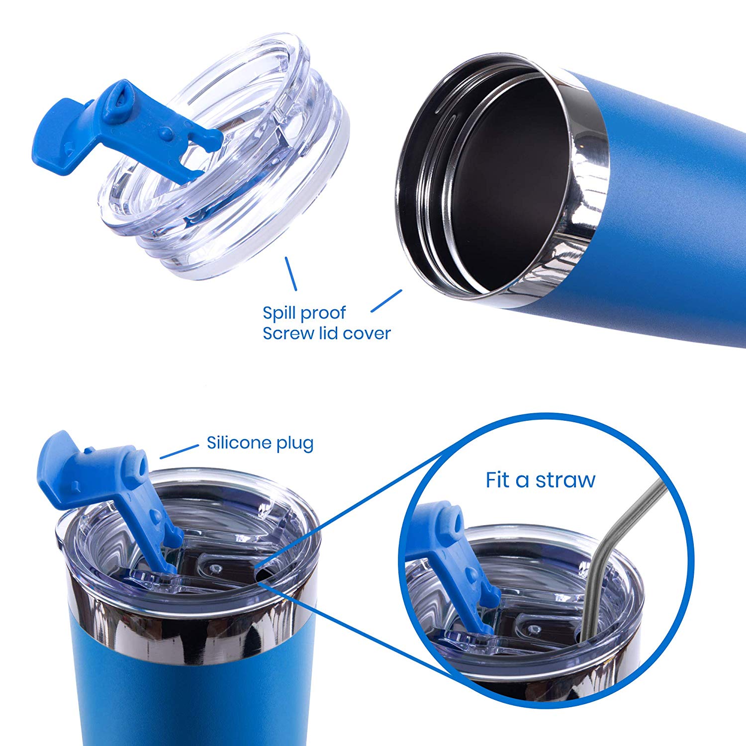 DRINCO®  20oz Insulated Tumbler w/Spill Proof Lid 2 Straws(Royal Blue) Secondary image
