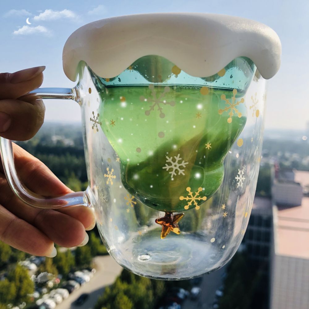 Christmas Tree Insulated Glass Coffee Mug Main image