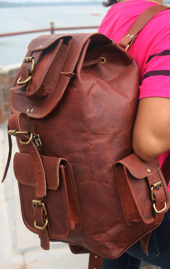 ANUENT Handmade Leather Travel Rucksack Backpack.