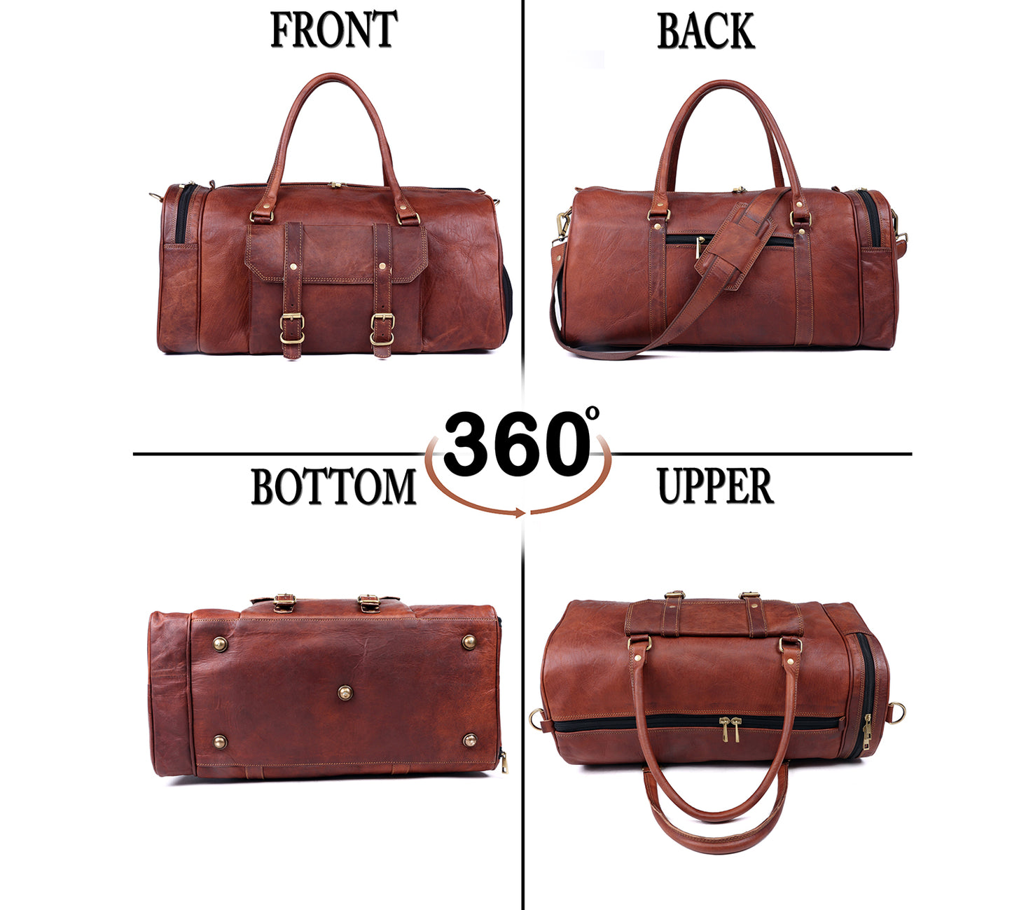 Handmade Genuine Leather Travel Duffel Bag with Shoe Compartment