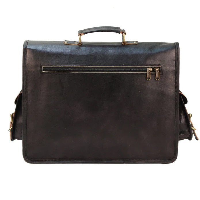 Black Leather Laptop Briefcase Large Satchel Shoulder Messenger Bag