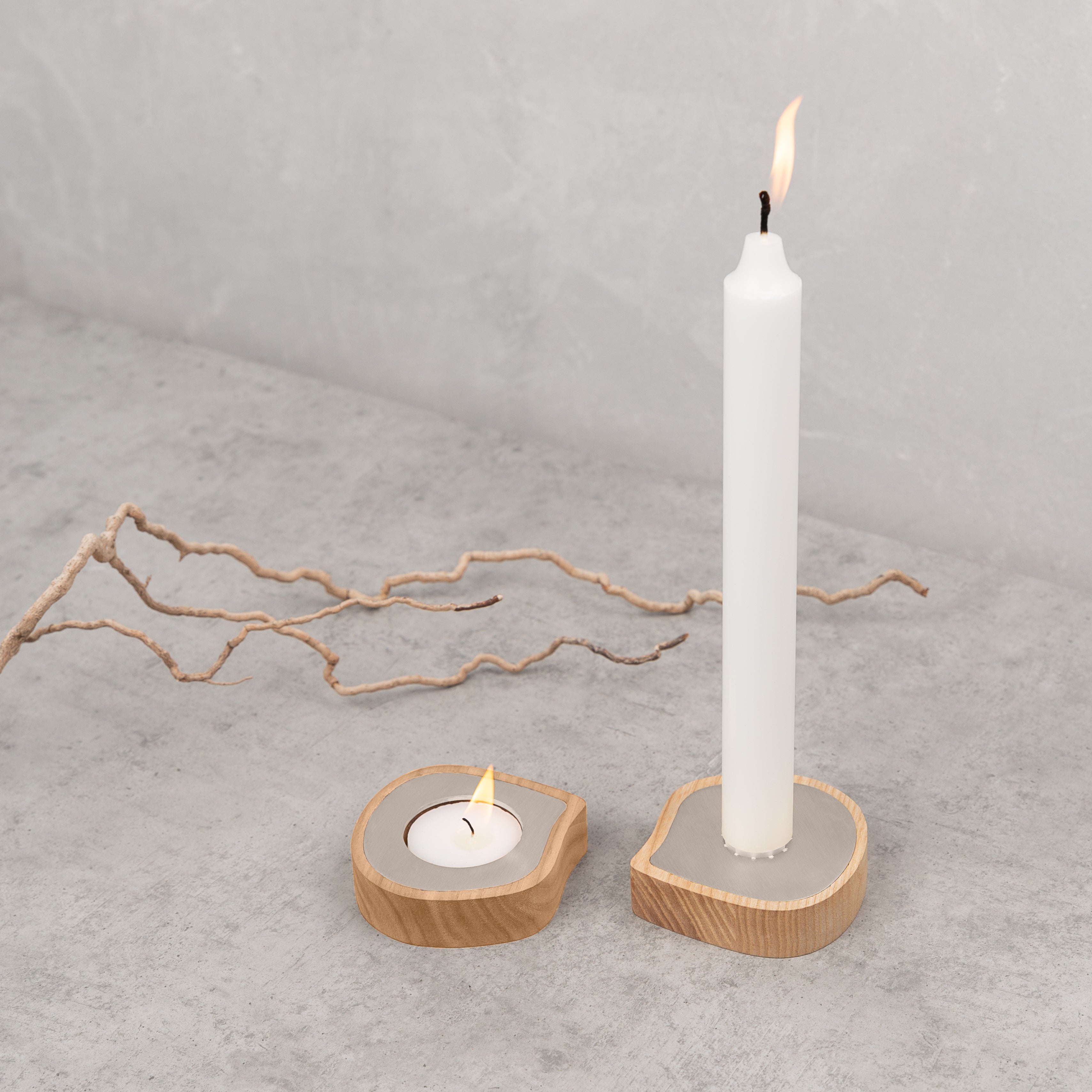 Taper candle or tealight holder | ash wood, stainless steel Main image