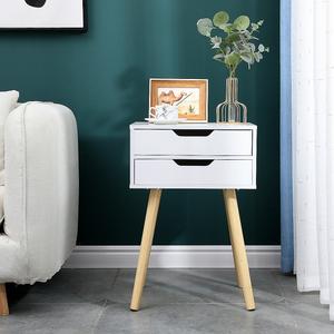 Wooden Bedside Table 2 Drawers Cabinet Storage Tall Night Stand