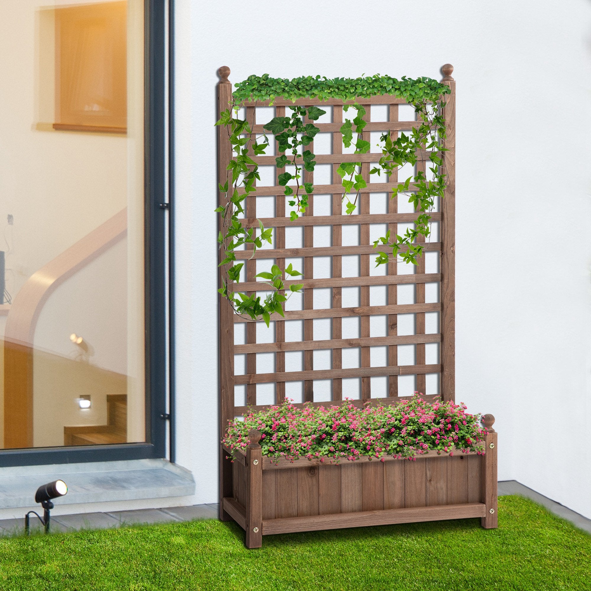 Outsunny Raised Garden Bed with Trellis for Climbing Vines, Wood Main image
