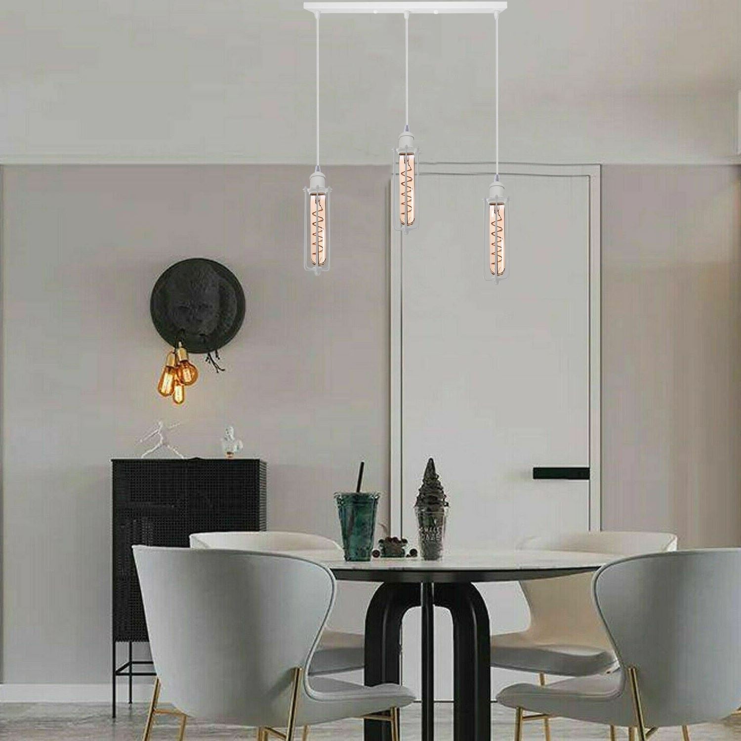 Industrial White colour Wire Cage Shade 3 Head  Pendant Light~3400 Secondary image