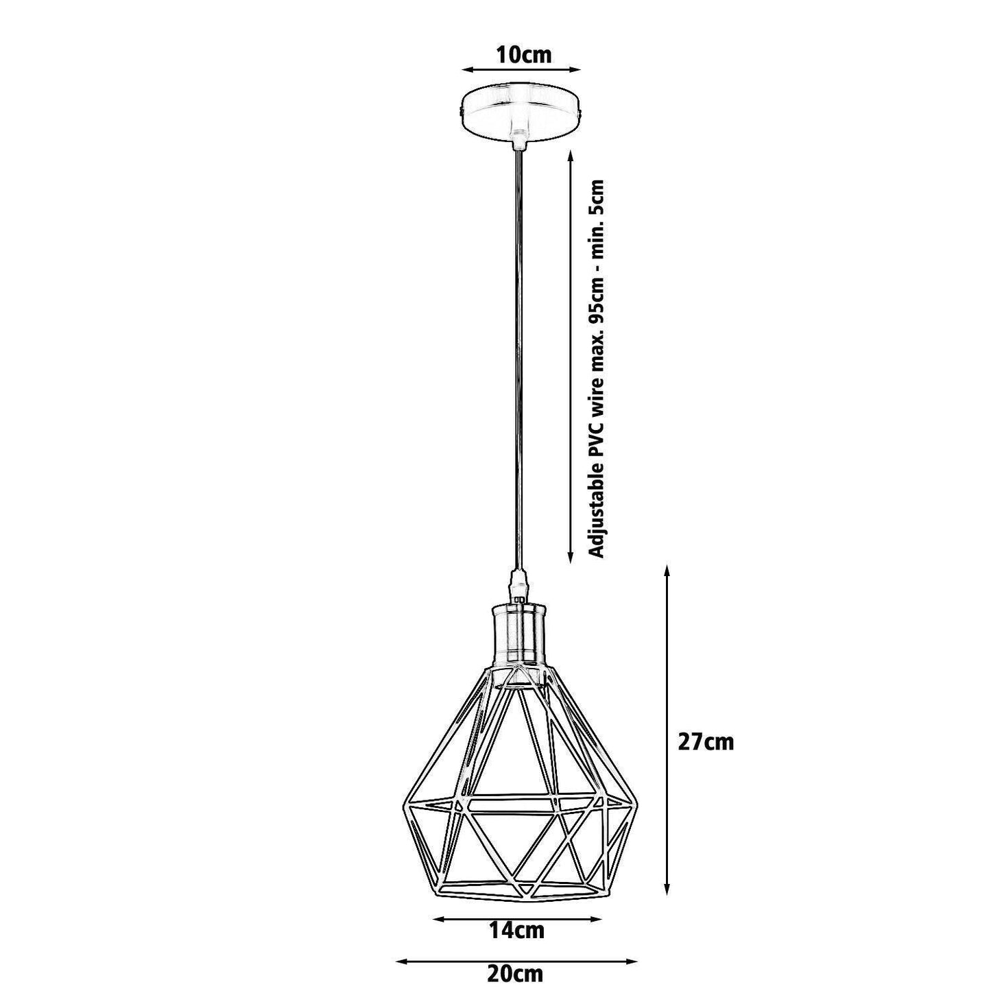 Modern Diamond Cage Pendant Light Fitting Geometric Wire Cage ~1266