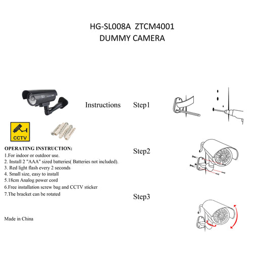 Dummy Camera Fake Security CCTV Dome Camera with Flashing Red