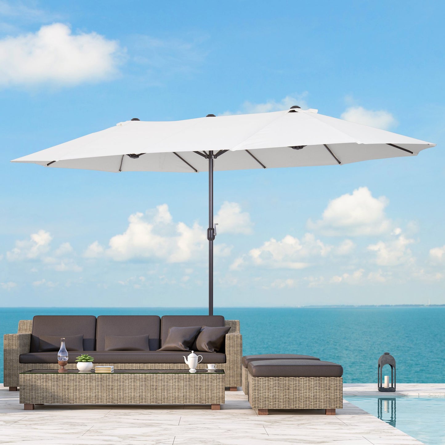 Outsunny 15ft Double-Sided Patio Umbrella Parasol Sun Shelter Canopy