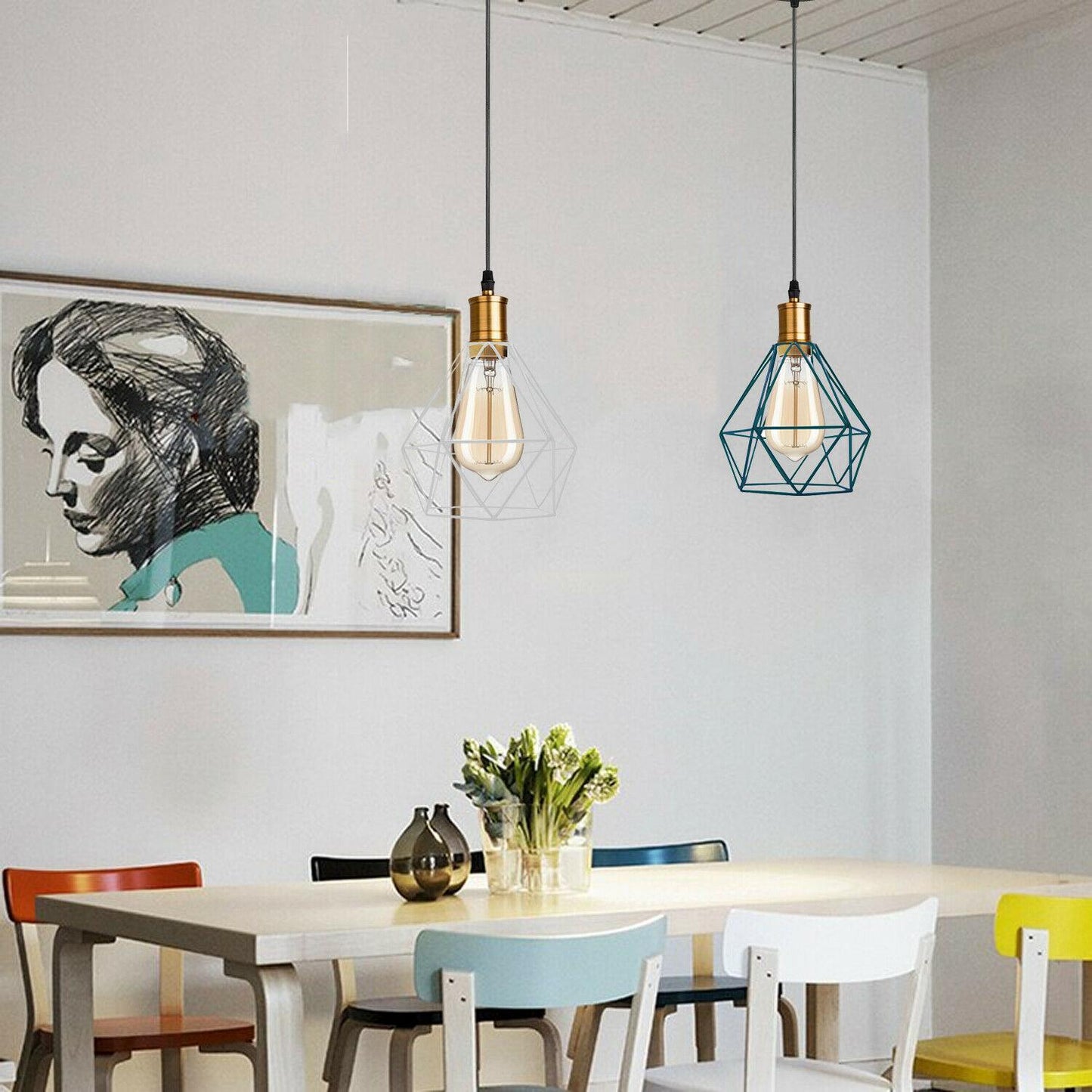 Modern Diamond Cage Pendant Light Fitting Geometric Wire Cage ~1266