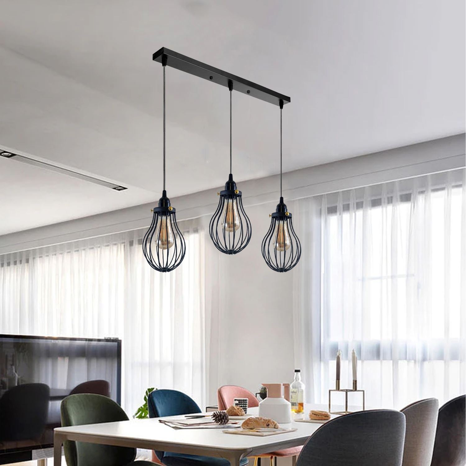 Retro Industrial Black Indoor Hanging Adjustable Pendant Light Big