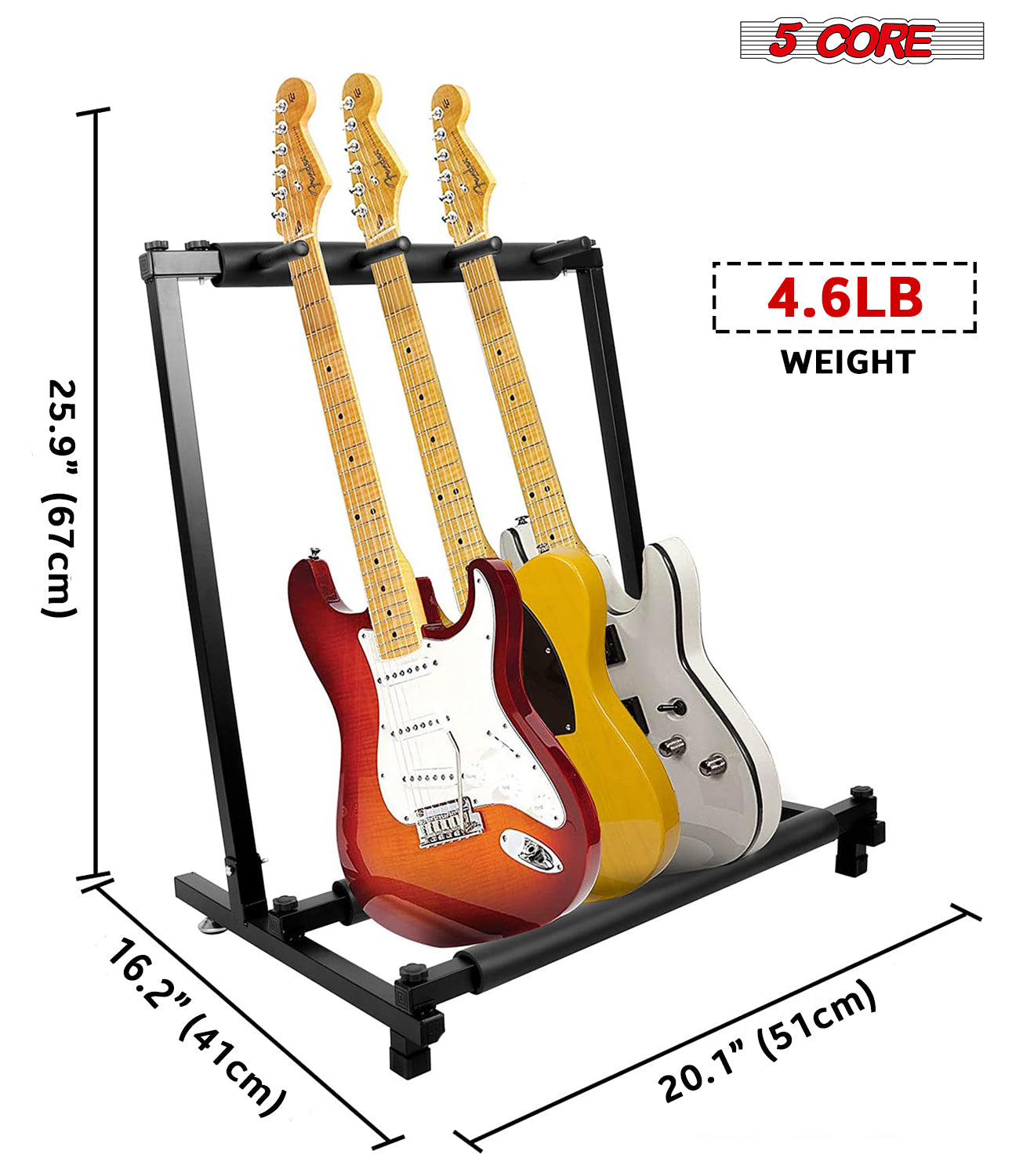 5 Core Multi Guitar Rack Stand Floor 3 Slot Adjustable Flying V