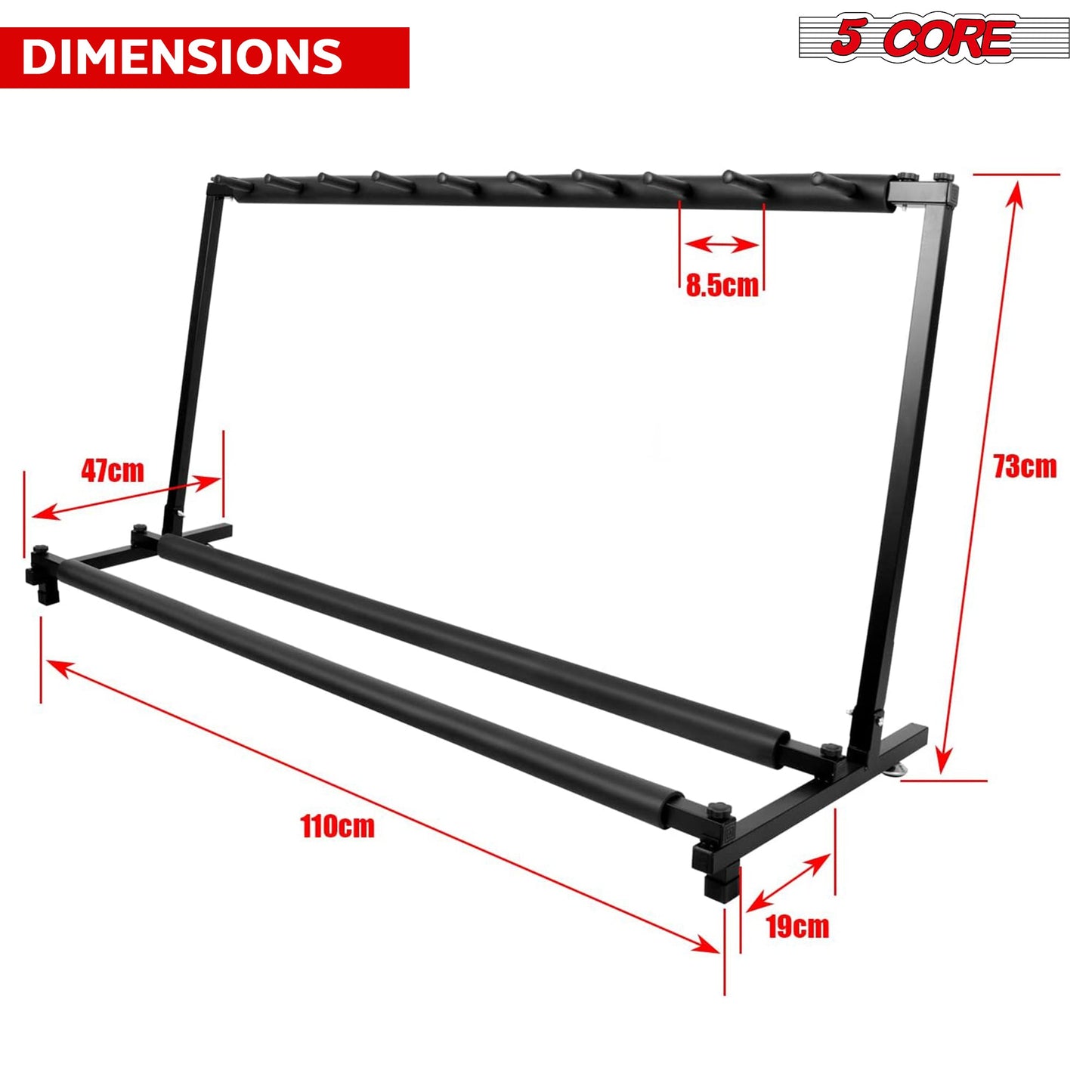 5Core Multi Guitar Rack Stand Floor 9 Slot Adjustable Flying V Guitars