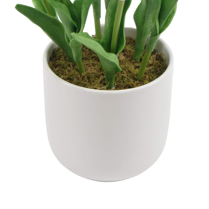 Flowering White Artificial Tulip Plant Arrangement With Ceramic Bowl