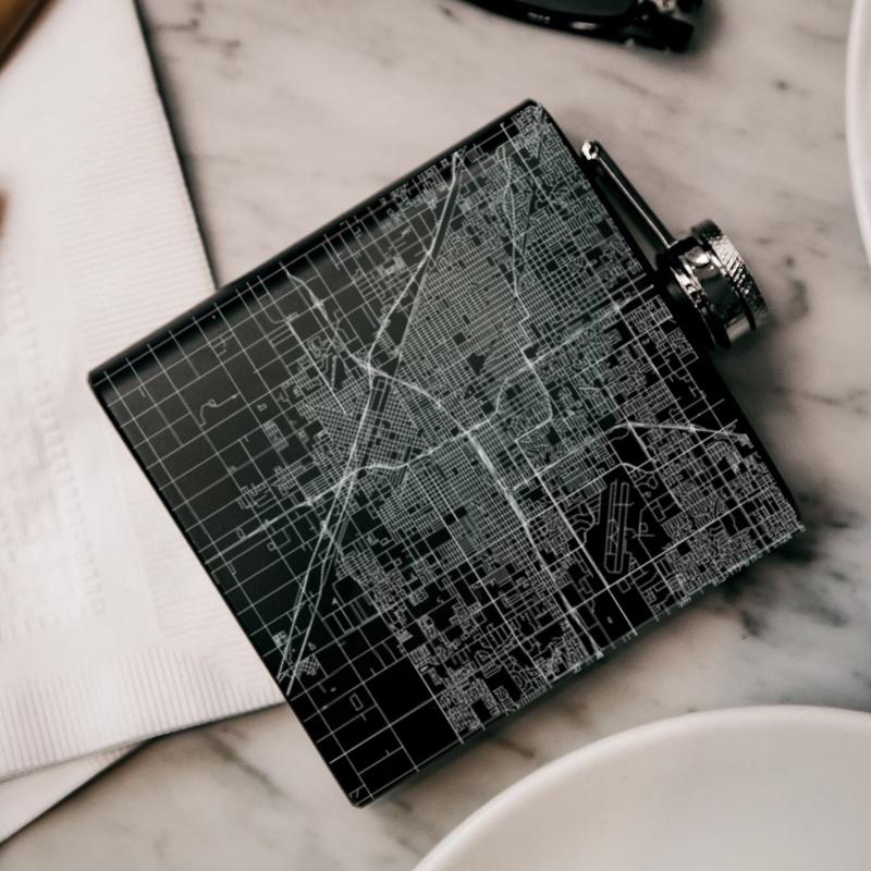 Fresno - California Map Hip Flask in Matte Black