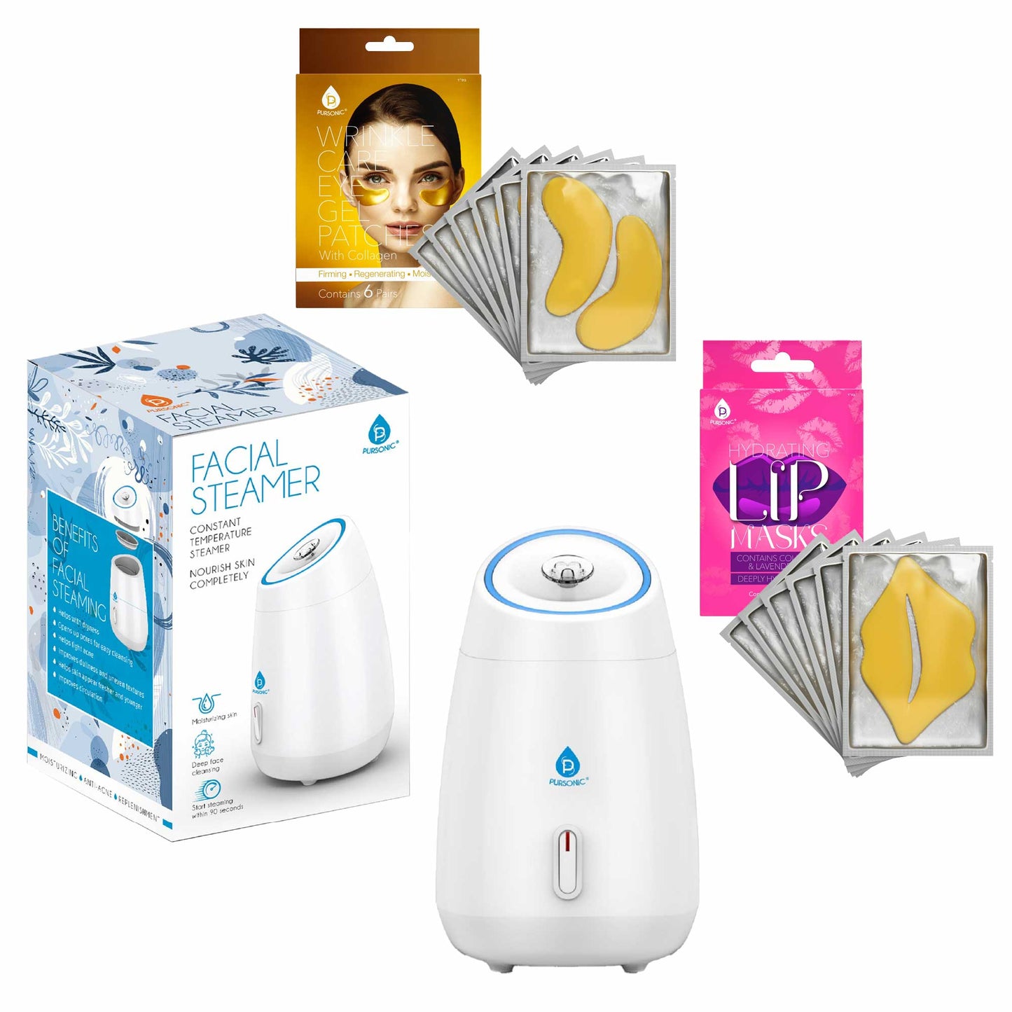 Pursonic Deluxe Facial Steamer with 6 Soothing Eye Masks & 6