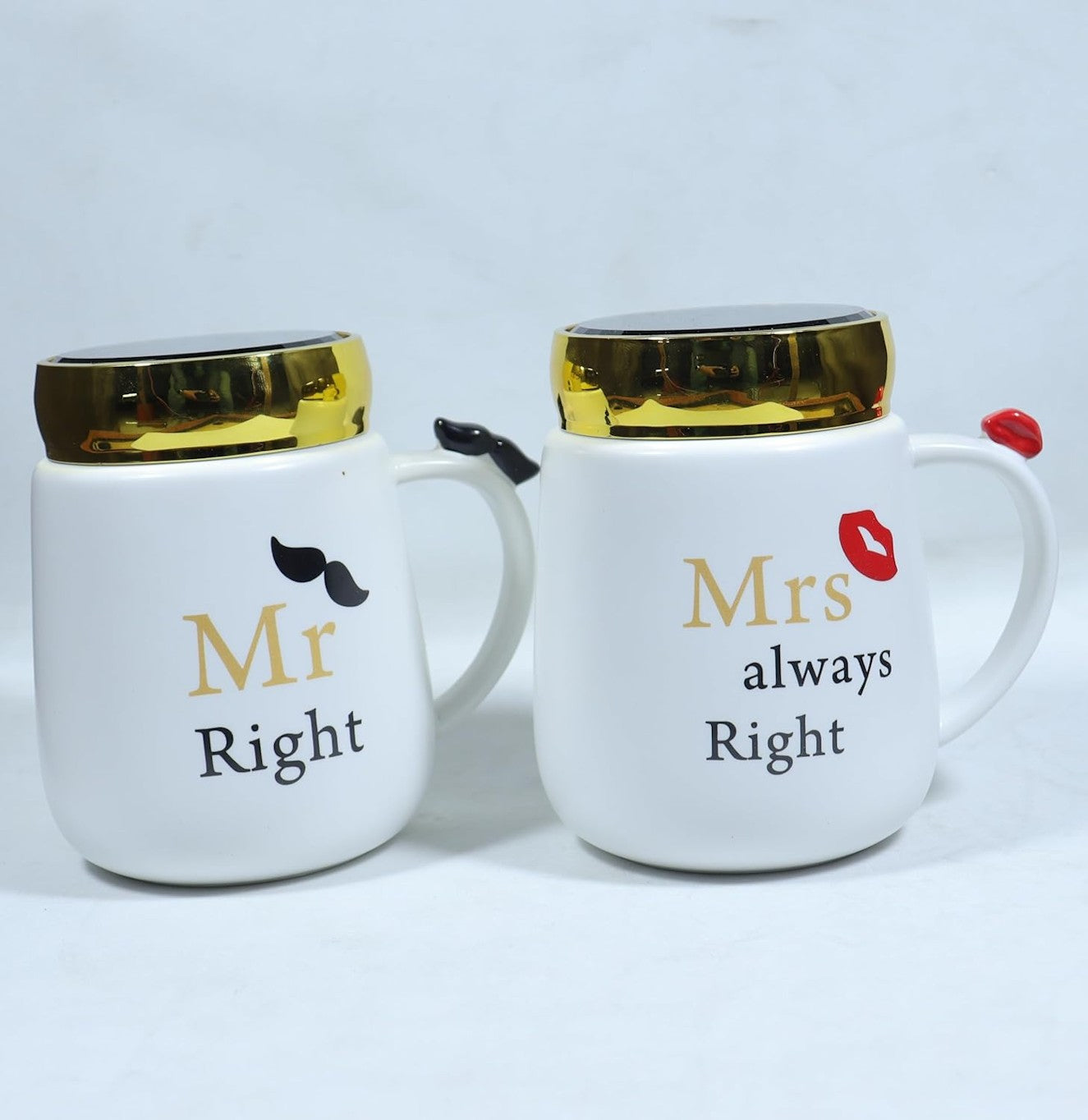 Designing Ceramic Glass Mirror Coffee Mug Set with Mr. & Mrs. Patterns Main image