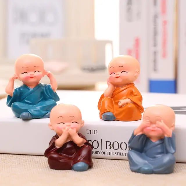 Set of 4 Monk Miniature Buddha Figurines Showpiece for Home, Office Main image