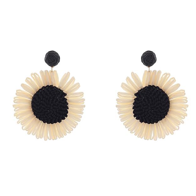 Cream Sunshine Blooms Earrings Oversized Sunflowers Fabric Drops &