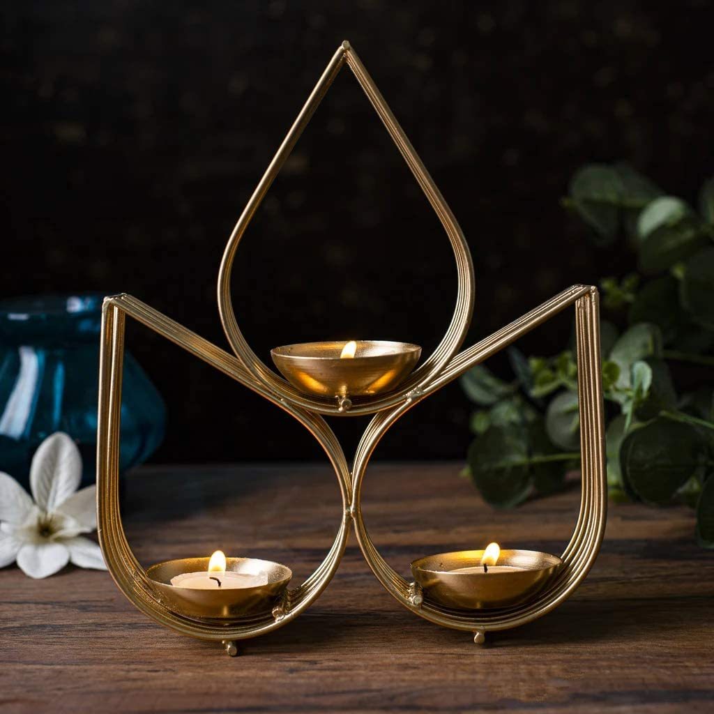 Beautiful Tree Shape Wall Hanging Golden Tealight Candle Holder - Main image