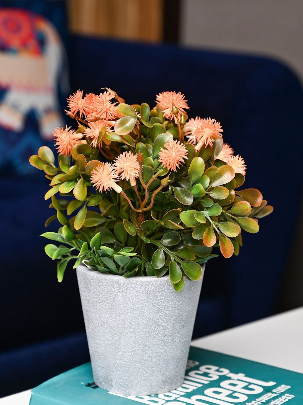 Orange & Green Artificial Flower with Pot Main image