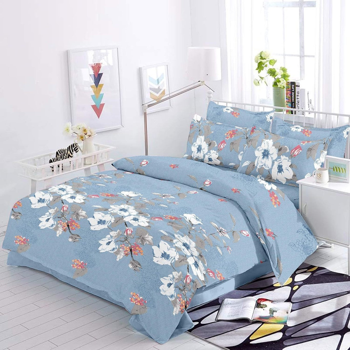 Home Linen 100% Cotton 200TC Printed Fitted Bedsheet with 2 Pillow Main image