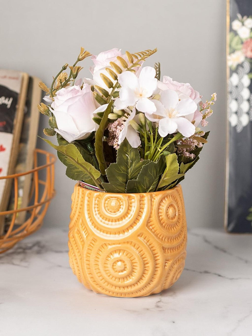 Stylish Pink&White Artificial Flower With Pot Main image