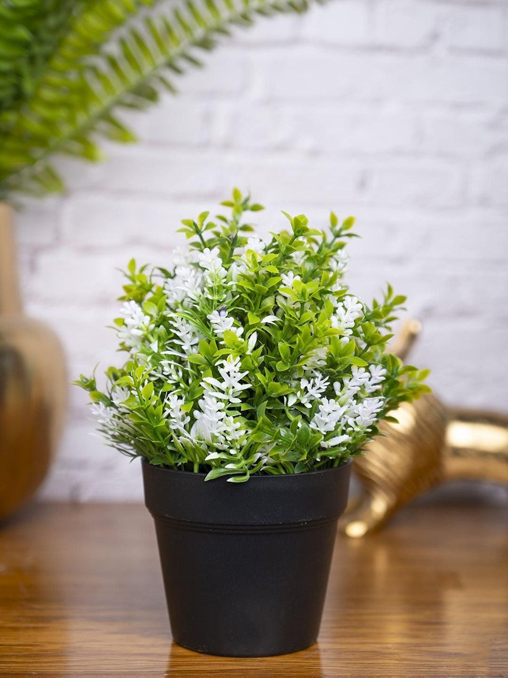 White Flower Artificial Potted Plant Green&White Main image
