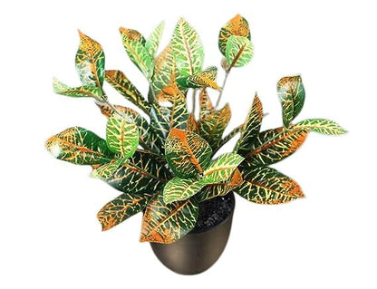 Artificial Croton Plant Bush in Plastic Pot for Home Decor