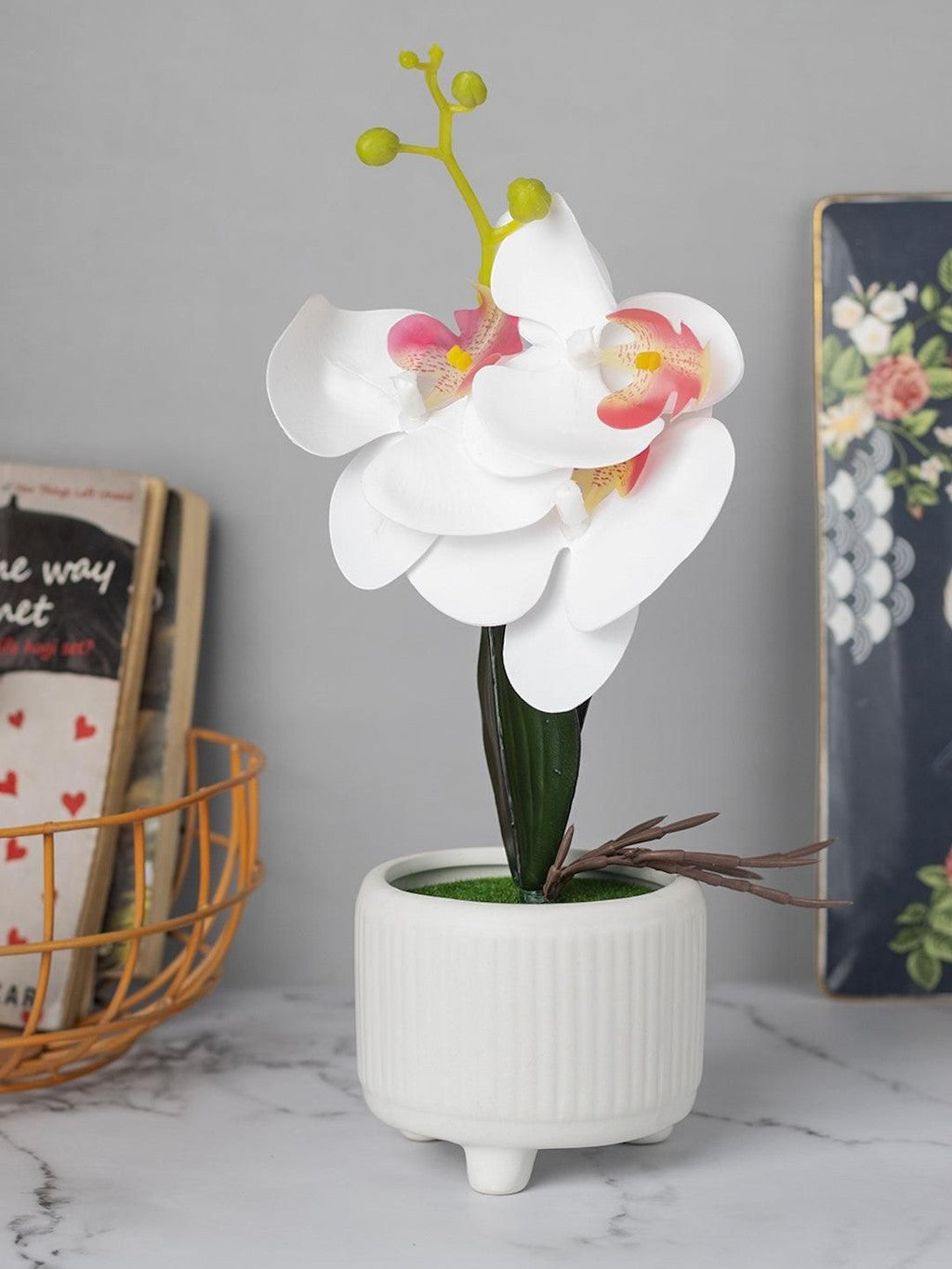 Stylish White Artificial Flowers With Pot