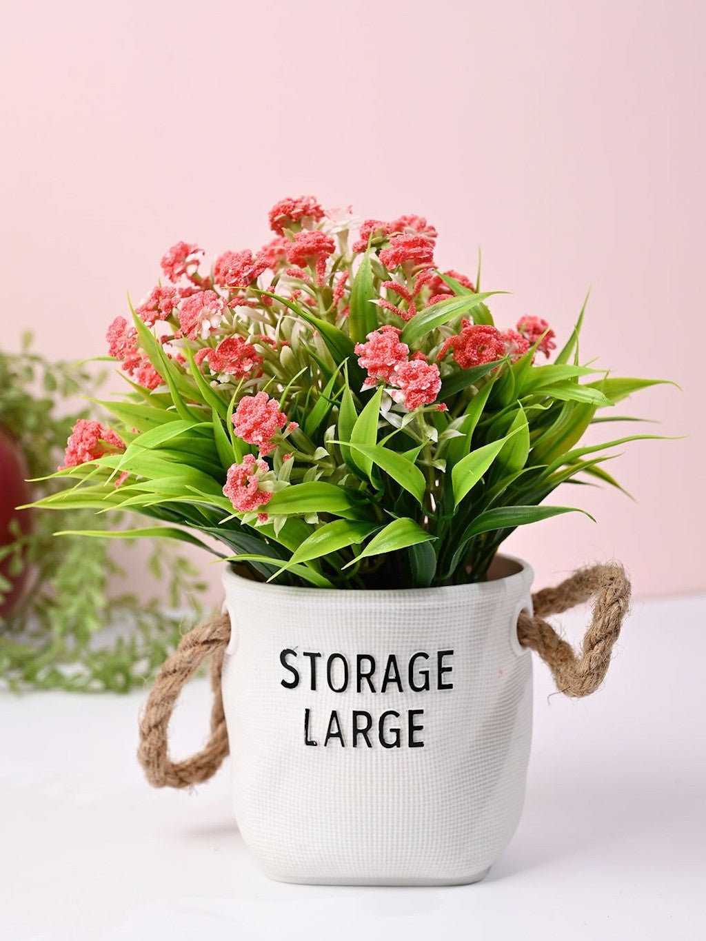 Pink & Green Artificial Flower with Pot