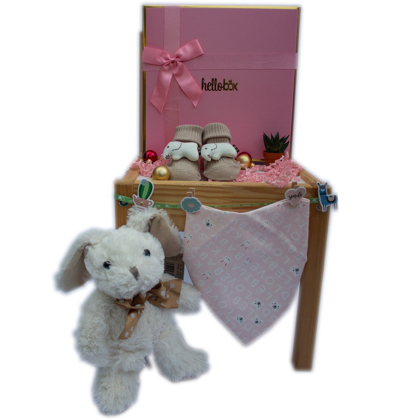 Baby Geschenk für Neugeborenen Mädchen -Weiss Hase- Elepfant